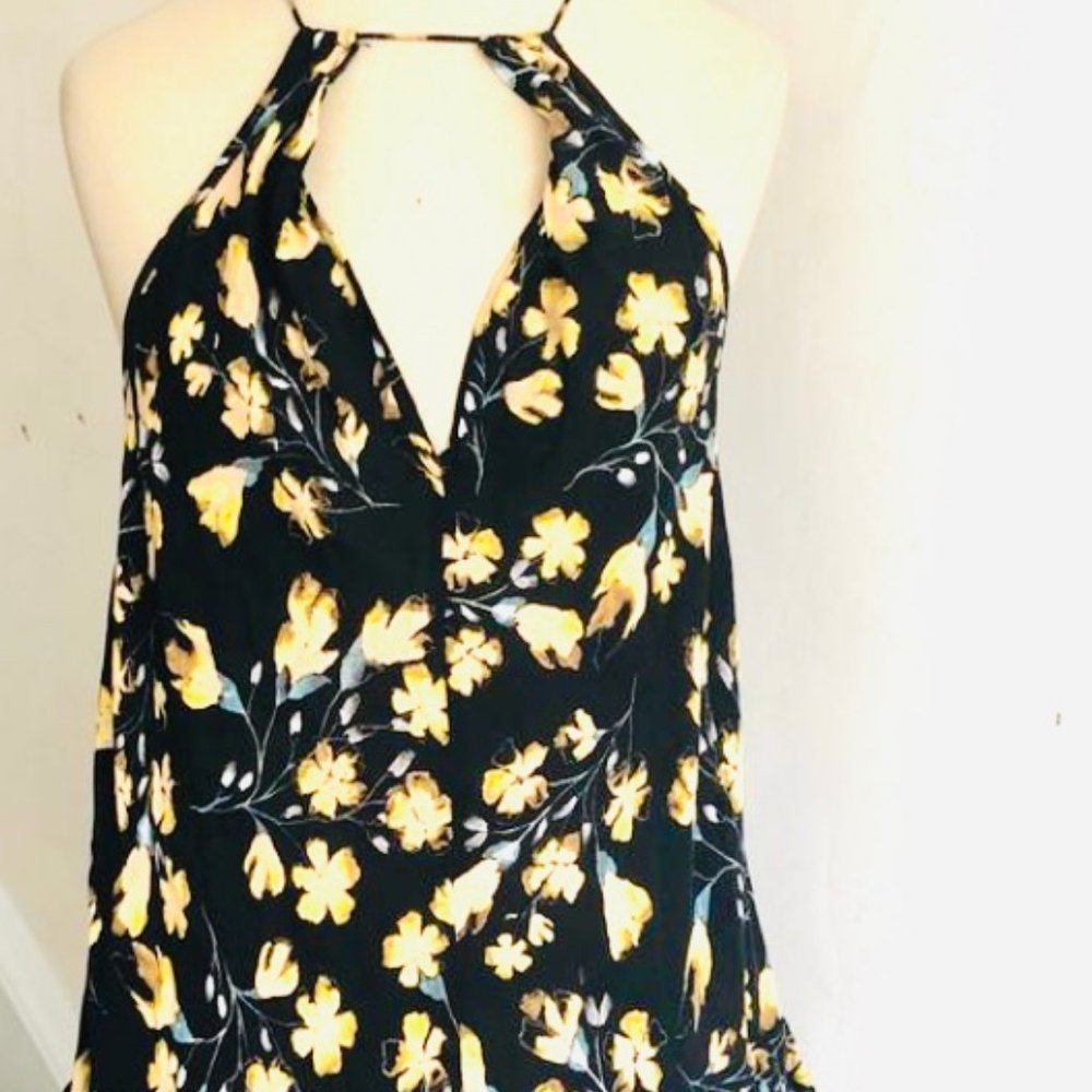 Free People Ruffled Black and Yellow Dress Sz M